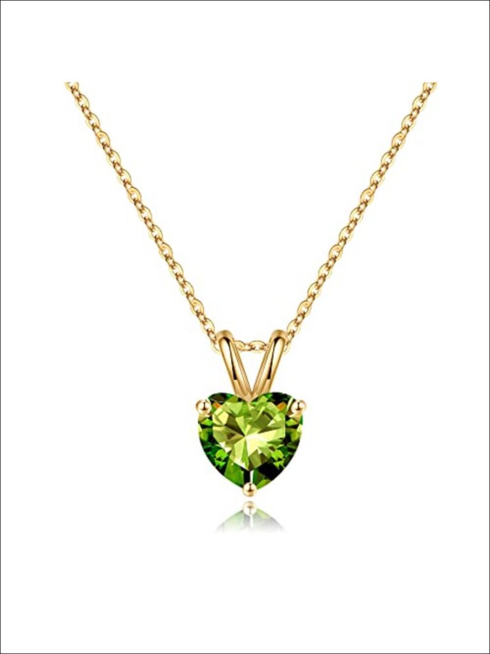 925 Sterling Silver Peridot Heart Pendant Necklace, August Birthstone